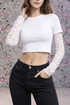 Maglia Crop con Maniche Lunghe in Pizzo