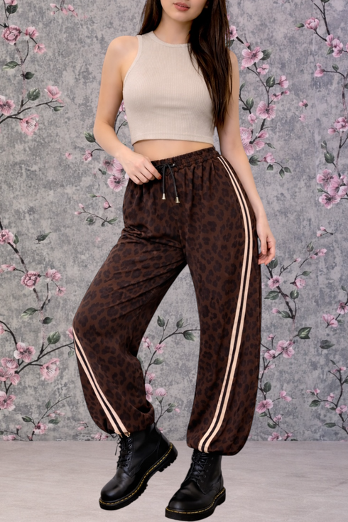 Pantalone Leopard con Banda Laterale