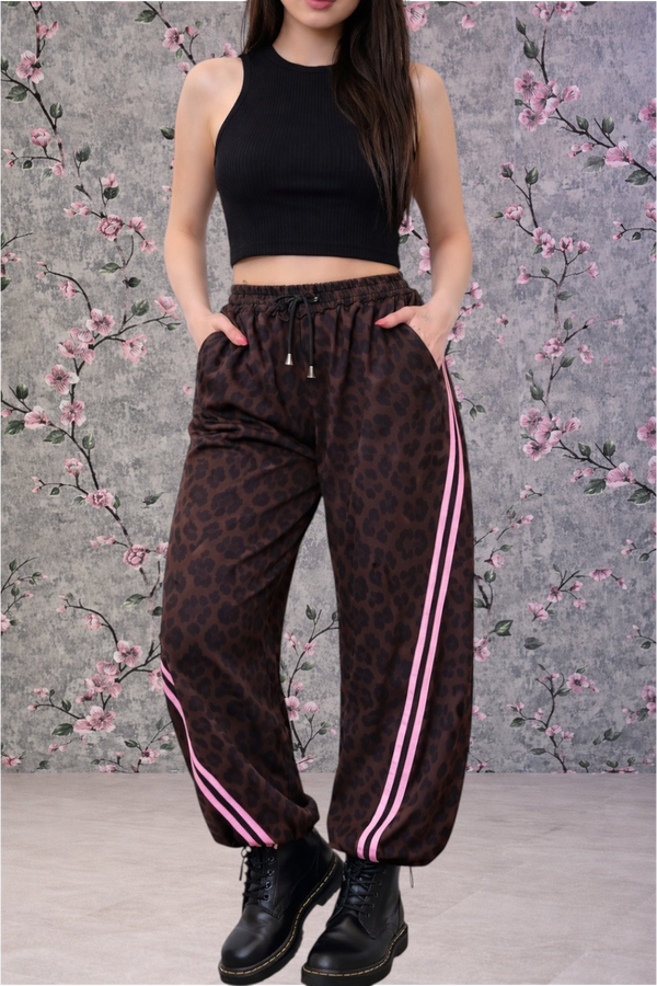 Pantalone Leopard con Banda Laterale